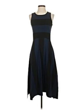Asymmetrical Sleeveless Black and Navy Panel Dress